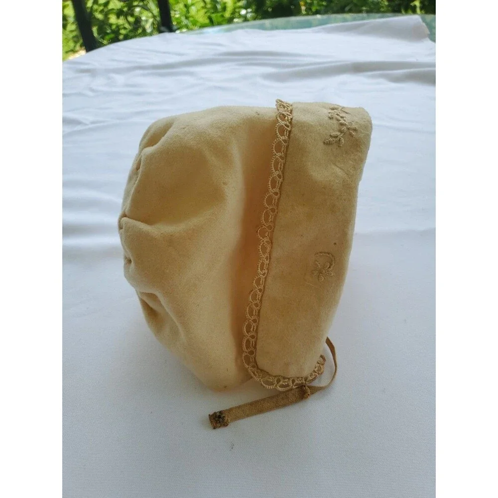 Antique Baby Bonnet Hand Sewn Tatted Embroidered 1890s Turn of Century Lined